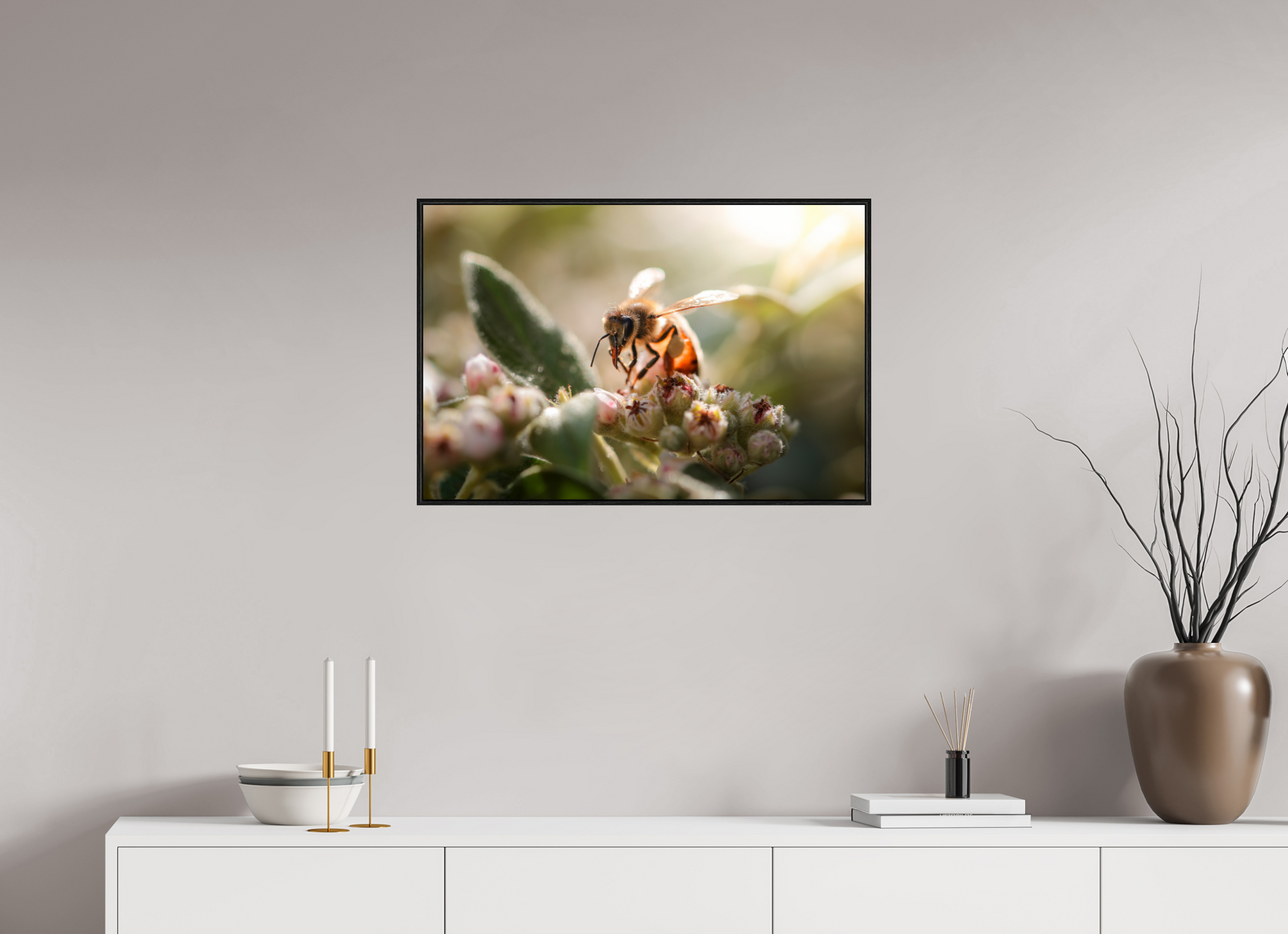 75 x 50 cm, Plexi et cadre américain Abeille à la lumière - 2