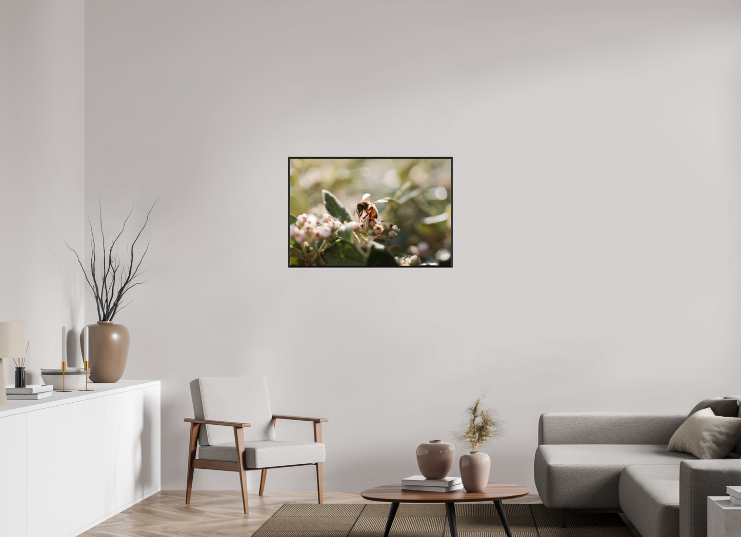 90 x 60 cm, Alu et cadre américain Abeille à la lumière
