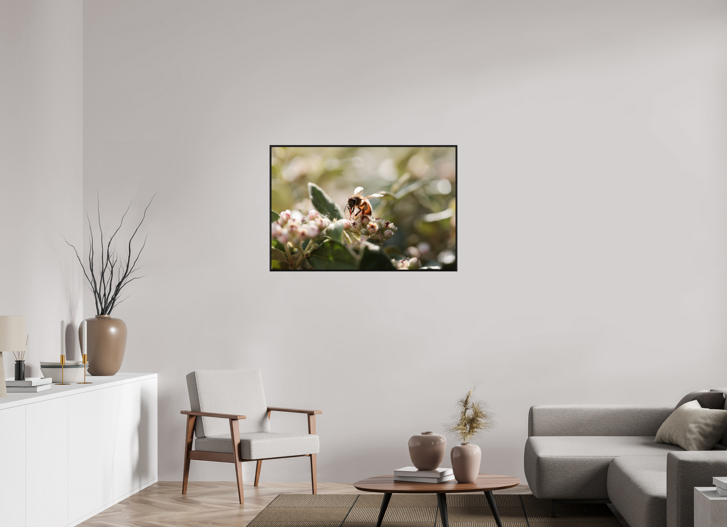105 x 70 cm, Plexi et cadre américain Abeille à la lumière