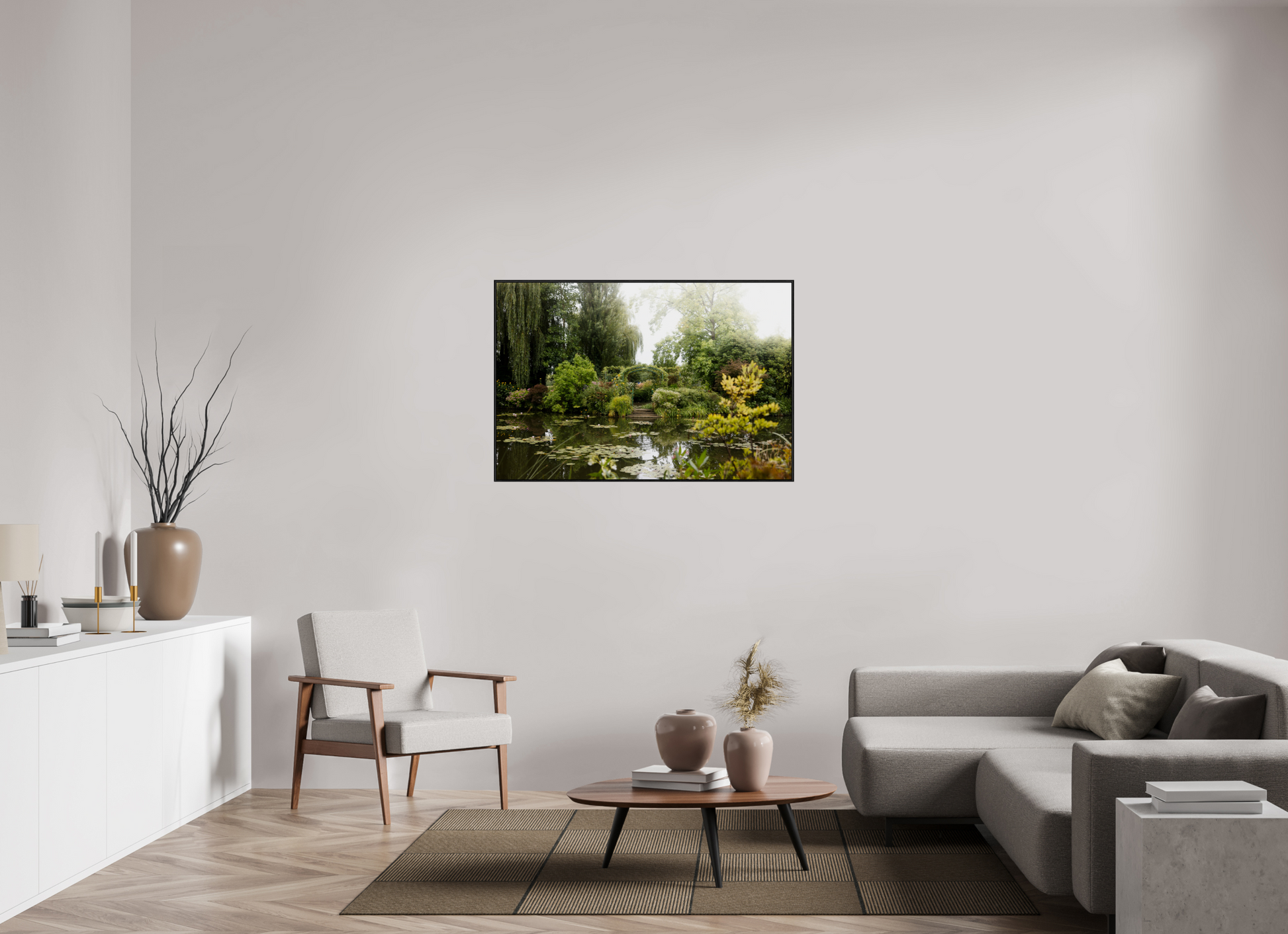 120 x 80 cm, Alu et cadre américain La mare de Giverny