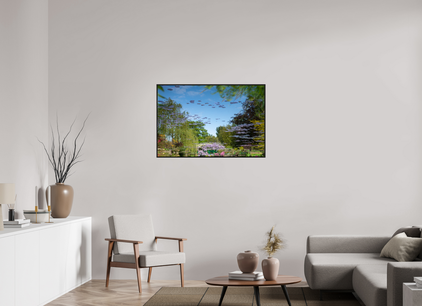 105 x 70 cm, Plexi et cadre américain Une pensée de Claude Monet