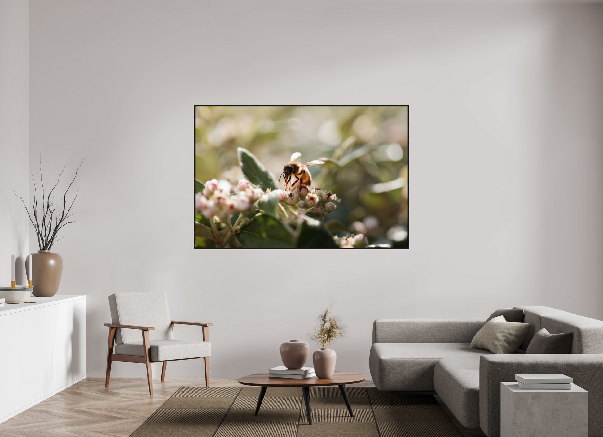 180 x 120 cm, Alu et cadre américain Abeille à la lumière