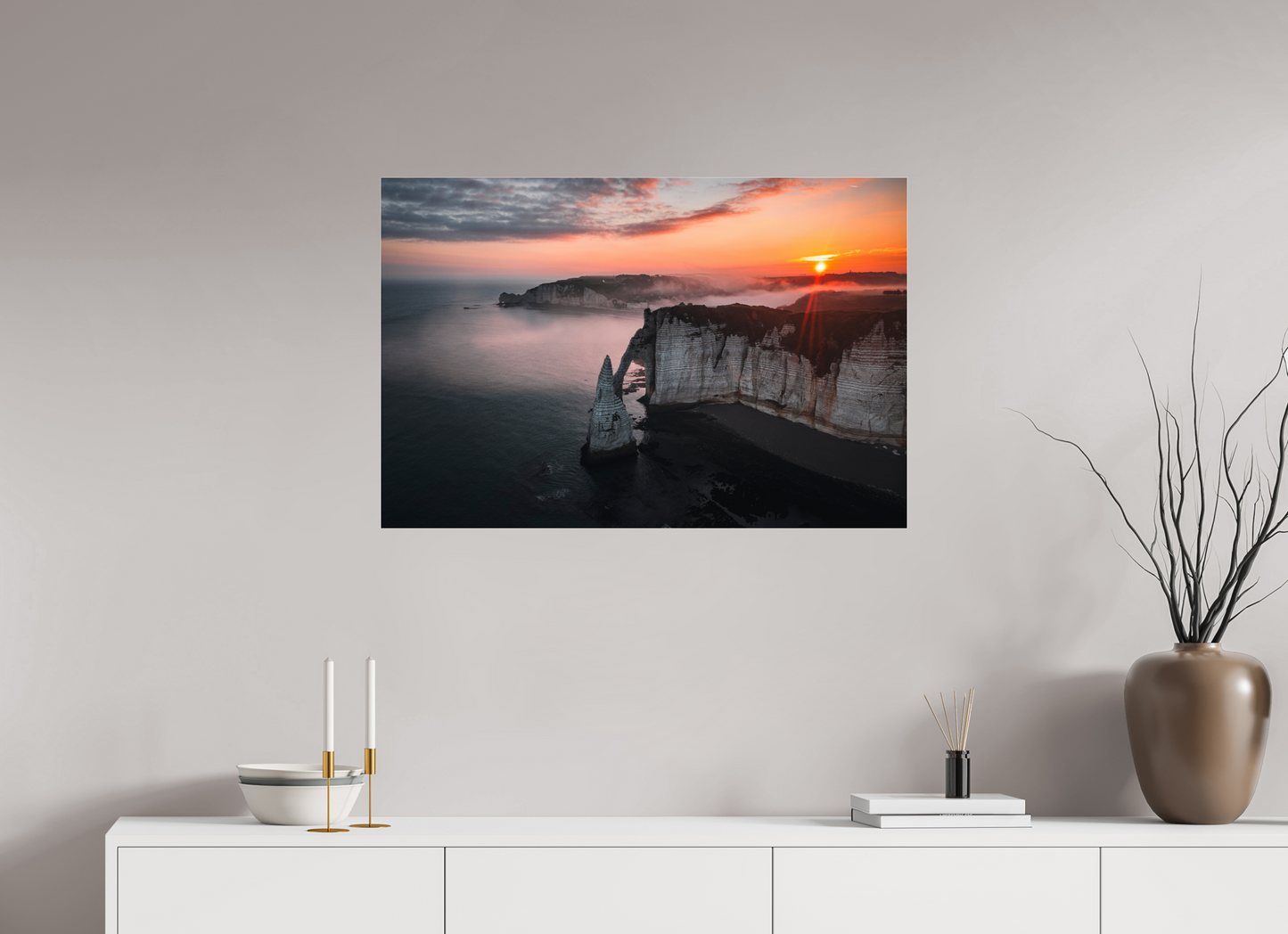 90 x 60 cm, Photo Print Under Acrylic Glass Aube sur les Falaises d'Aval d'Etretat