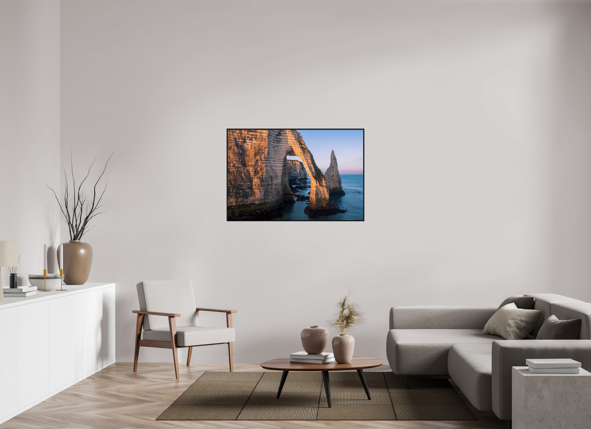 120 x 80 cm, Alu et cadre américain Lumière dorée sur l’arche d’Étretat