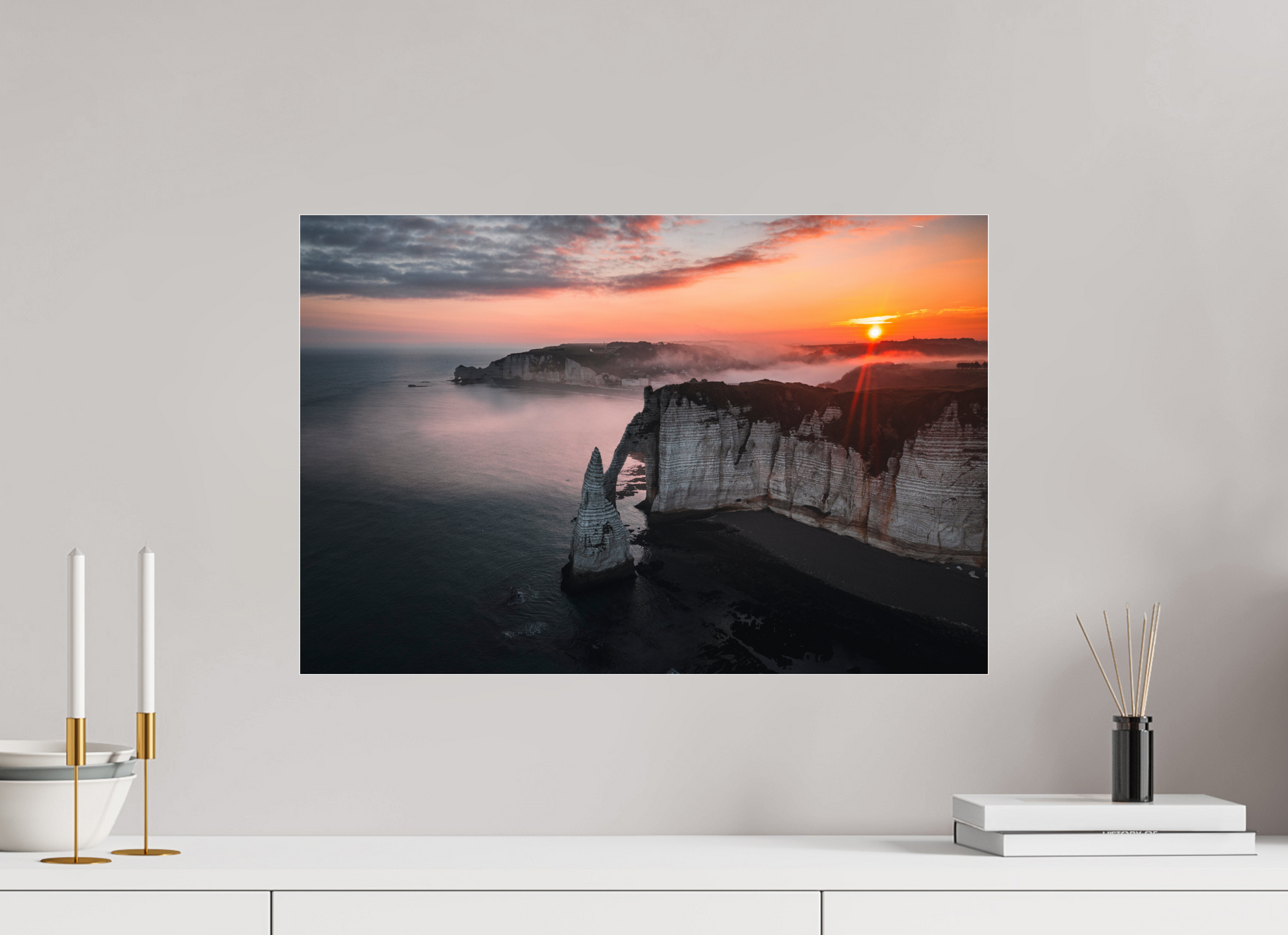 60 x 40 cm, Photo Print Under Acrylic Glass Aube sur les Falaises d'Aval d'Etretat