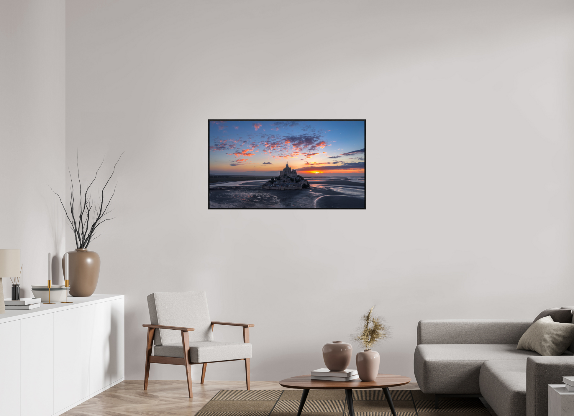 112 x 63 cm, Alu et cadre américain mont st Michel