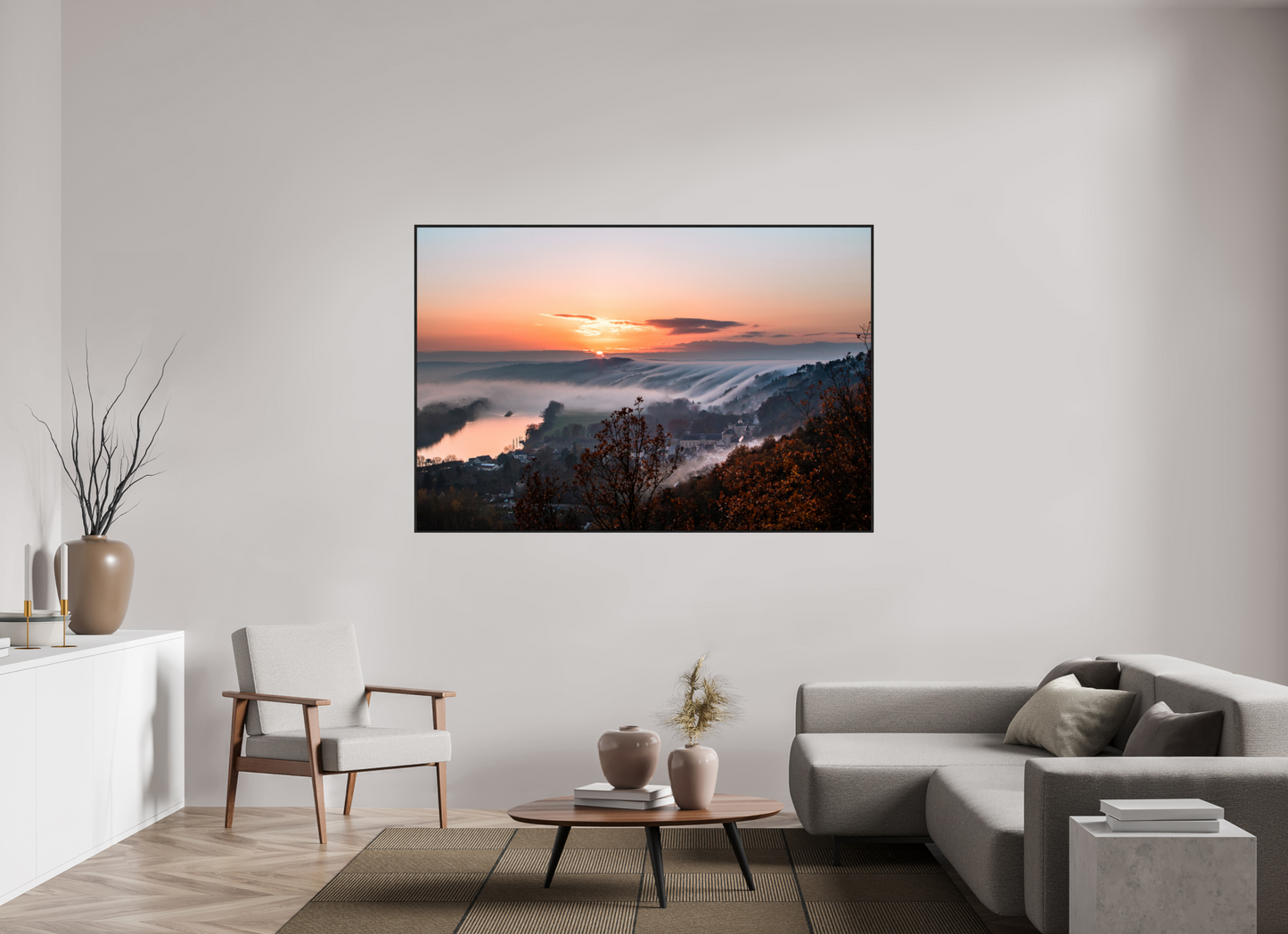 180 x 120 cm, Plexi et cadre américain Cascade de brume à la Roche Guyon