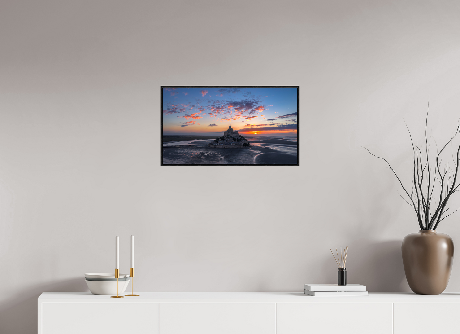 64 x 36 cm, Plexi et cadre américain mont st Michel