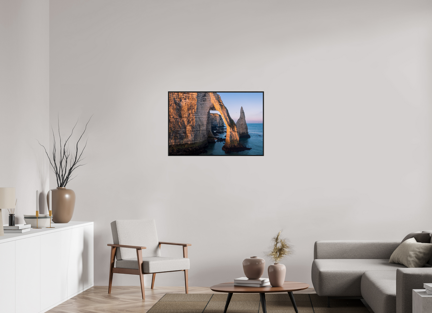90 x 60 cm, Alu et cadre américain Lumière dorée sur l’arche d’Étretat